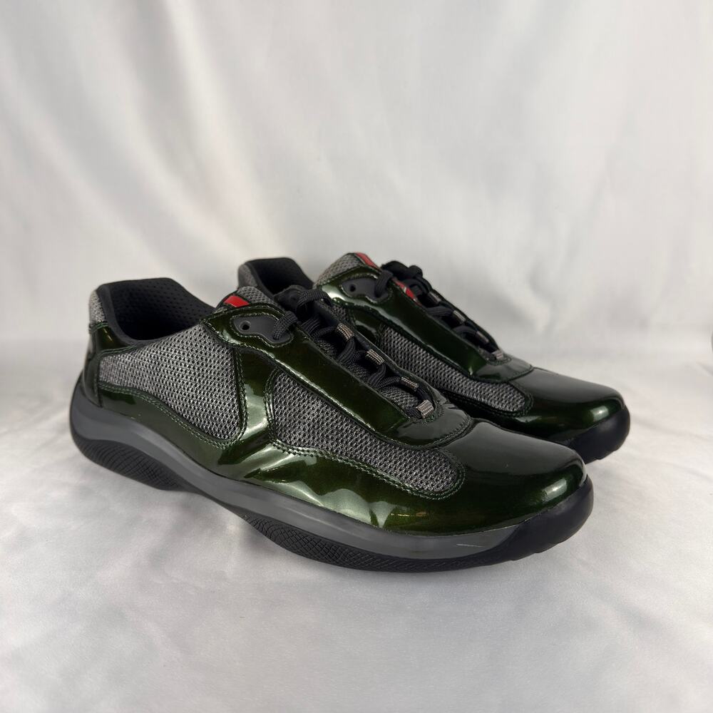 Prada America's Cup Green Patent Leather Mesh Sneakers Size 9.5 UK Men's